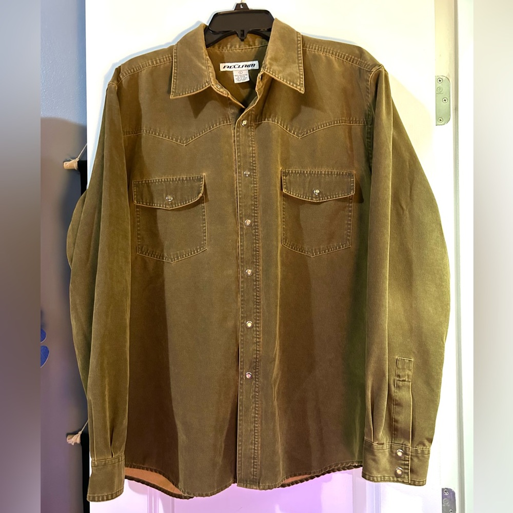 ReClaim Mens Snap Button Front Shirt Chocolate Brown Long Sleeve Size Large